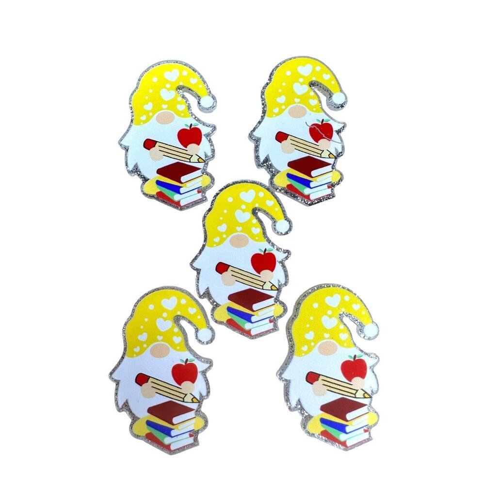 10 pc Teacher Gnome glitter acrylic flat back charm for badge reels keyrings ear